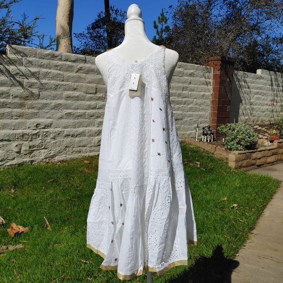 NWT Anthropologie Leifnotes Eyelet Embroidered Hand Beaded Assymetric Dress. 2 - Picture 7 of 11